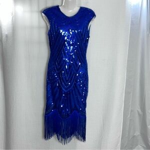 Fundaisy ladies Blue Sequin Fringe Dress size small